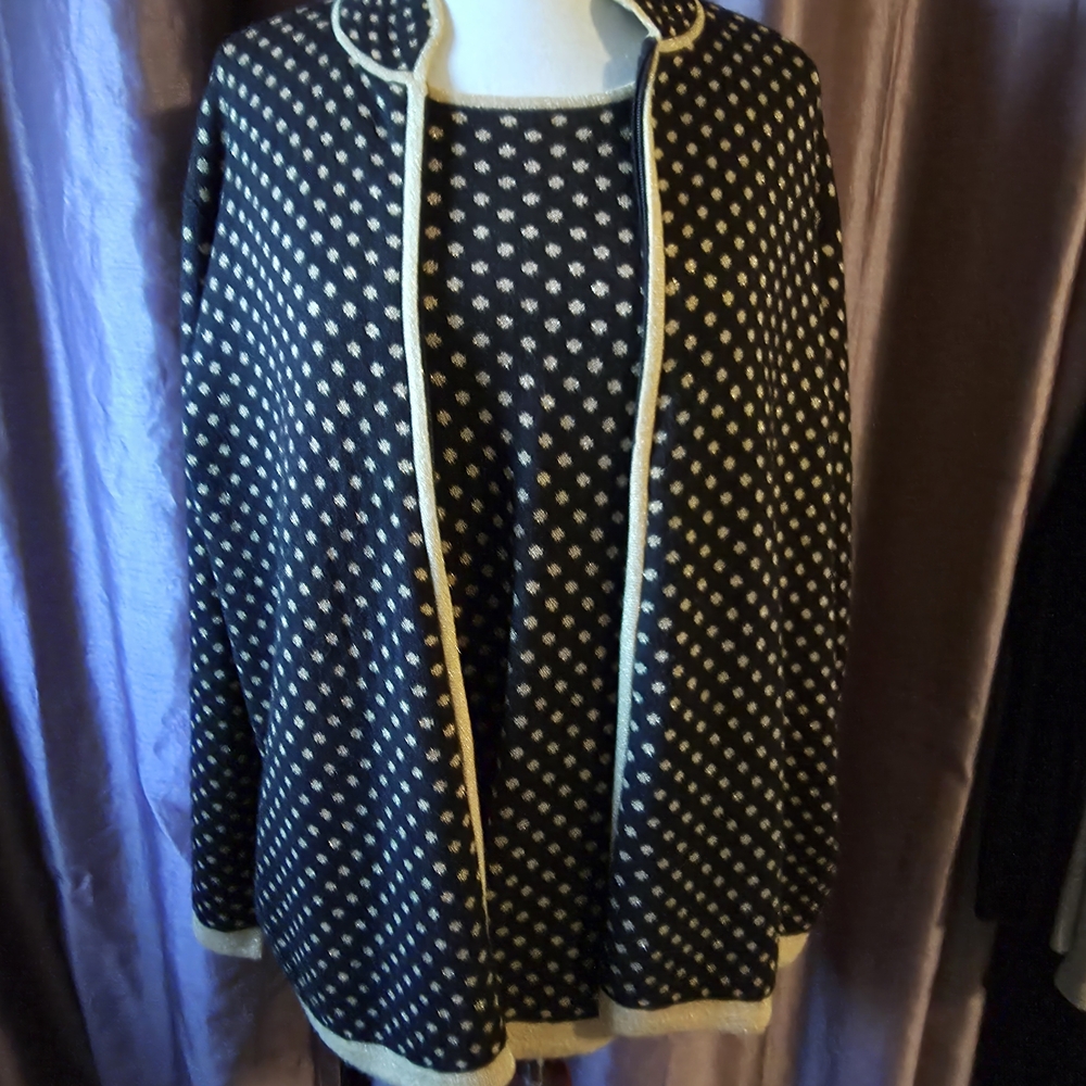 Dress Barn Black and Gold Polka Dot Sweater Set Size 14/16